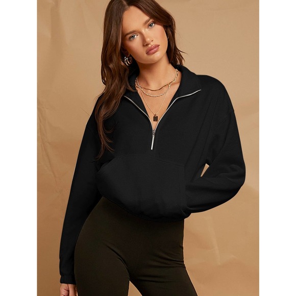 minimalist Drop Shoulder Zip Half Placket Sweatshirt - Picture 9 of 11